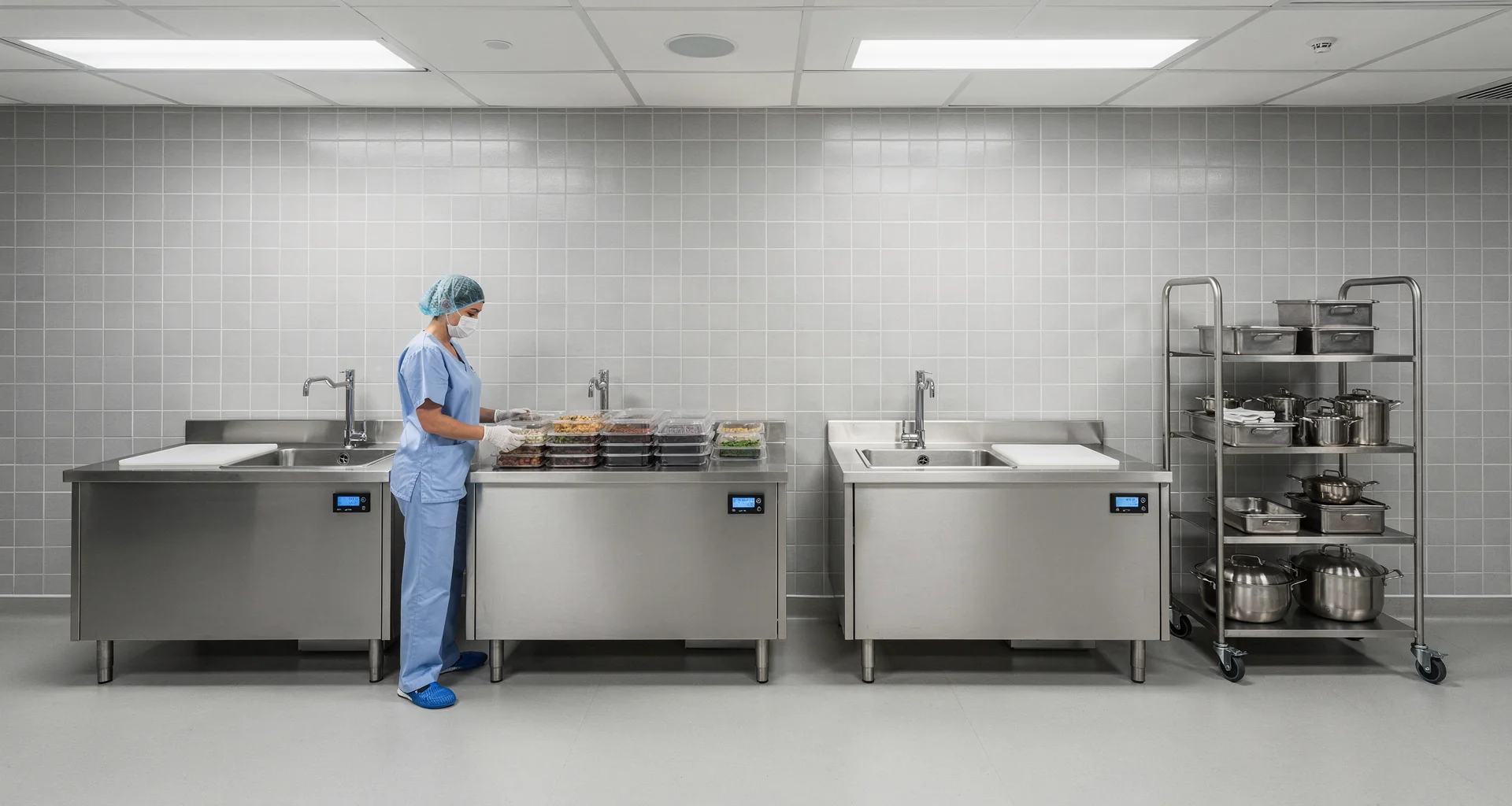 Clean healthcare clinic facility kitchen and equipment area