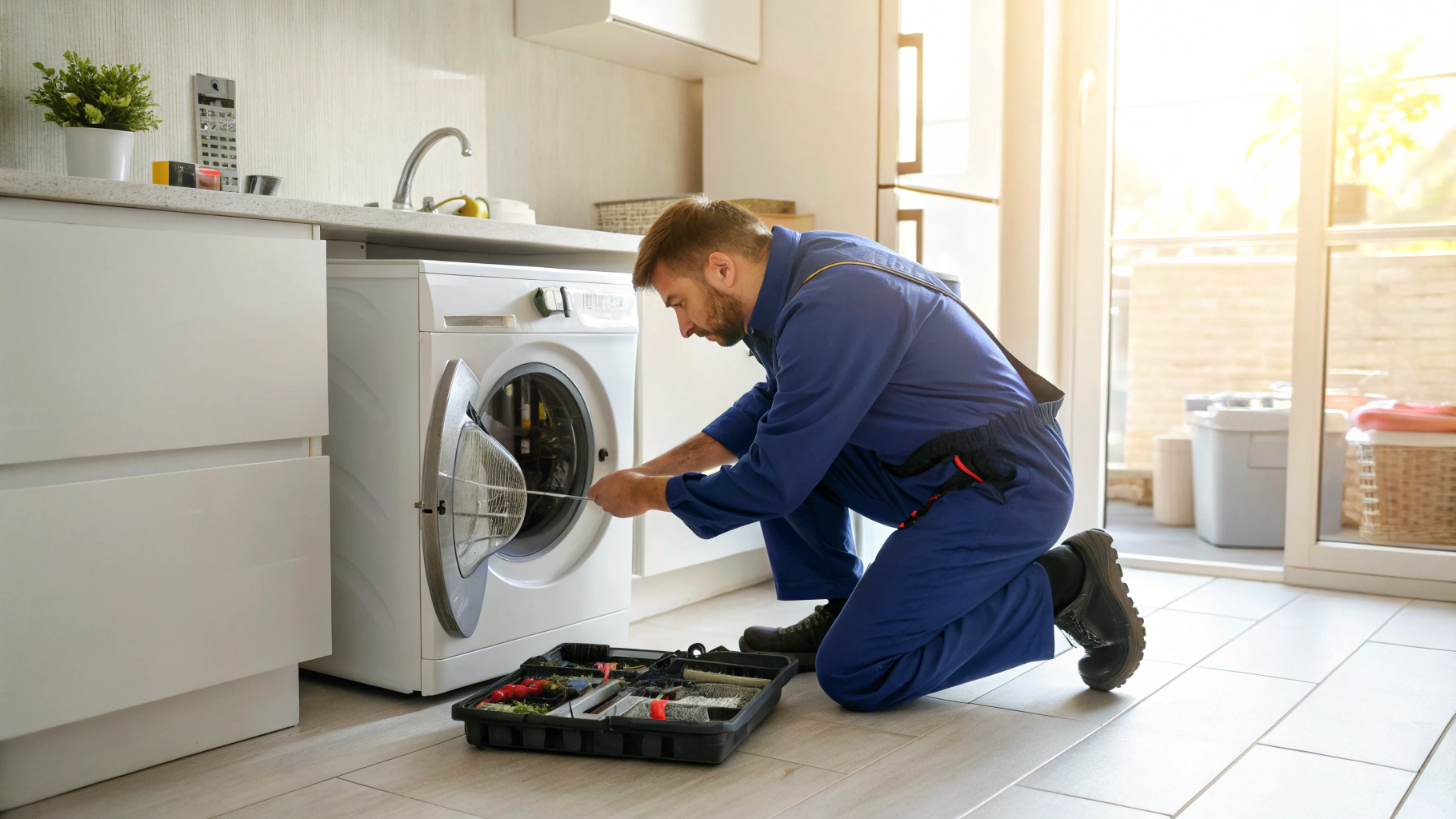 Technician testing commercial and residential ice maker water line pressure