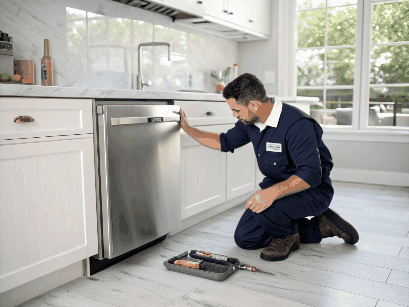 Certified appliance technician servicing a built-in microwave in Dunwoody