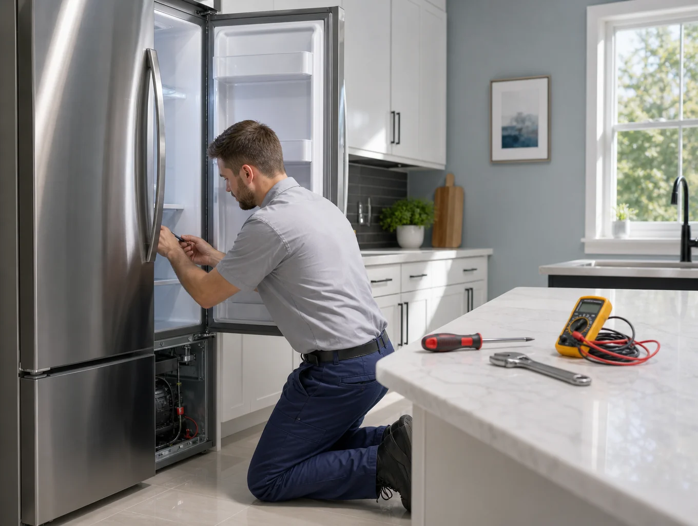 Certified technician troubleshooting a home appliance in Dunwoody